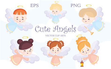 Cute Angels Vector Clip Arts On Yellow Images Creative Store