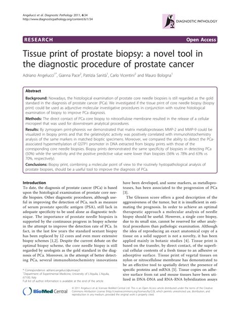 Pdf Tissue Print Of Prostate Biopsy A Novel Tool In The Diagnostic