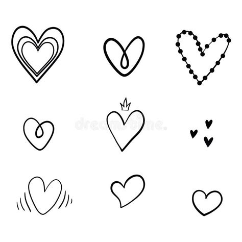 Set Of Unique Hand Drawn Hearts Painted Design Elements Stock Vector