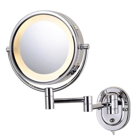 8 In X 8 In Round Lighted Wall Mounted 5x Magnification Makeup Mirror