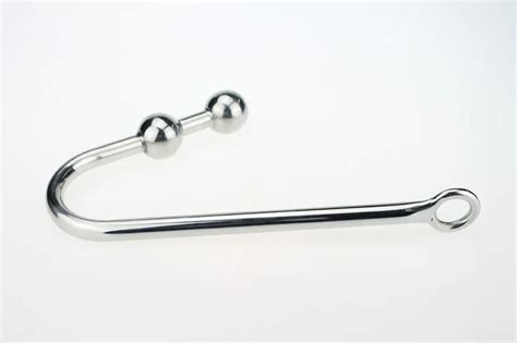Stainless Steel 2 Ball Metal Anal Hook Stainless Steel Anal Sex Toy Curved Hook Alternative