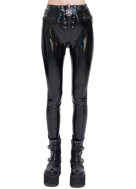 Devil Fashion Iridescent Black Pvc Leggings Attitude Clothing