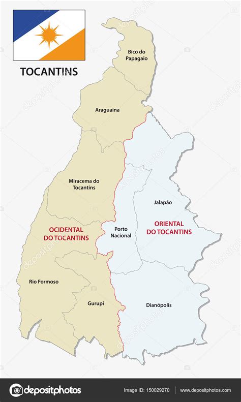 Tocantins Mapa Administrativo Y Político Con Bandera Ilustración De
