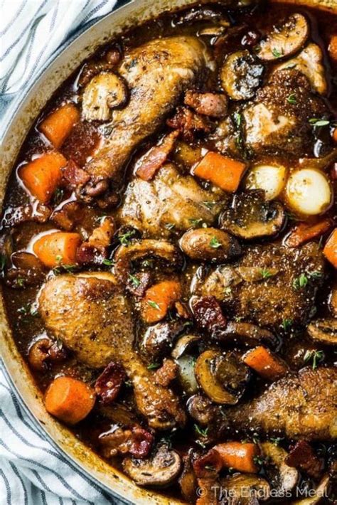 The sauce is enriched by cream cheese. Julia Child's Coq Vin #paleodinner | Recipes, Coq au vin ...