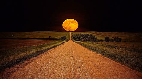 Hd Wallpaper Road Moon Full Moon Field Way Night Sky Wallpaper