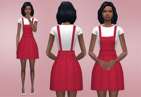 Sssvitlans Overall Dress Sims 4 Dresses Cute Red Dresses