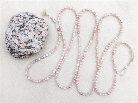Long Necklace Moonstone Blush Pearls Neutral Pink Beige