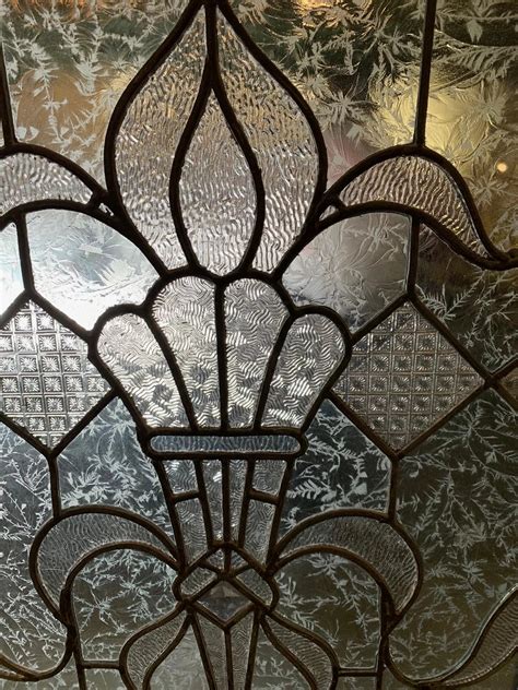 Large Victorian Clear Textured Stained Glass Window Coming Up Roses