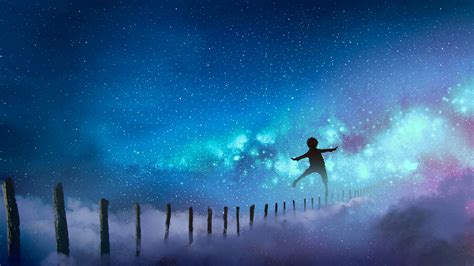 Wallpaper Lukisan Ilustrasi Malam Galaksi Imajinasi Biru