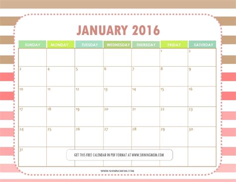 2016 Calendar January Printable Old Calendars