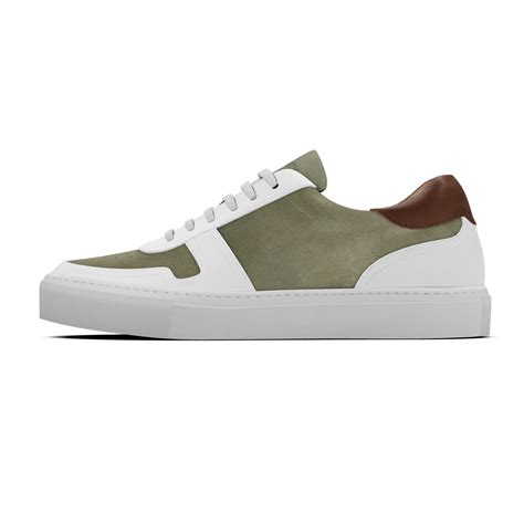 White Green And Brown Leather And Suede Sneakers
