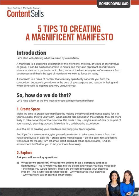 5 Tips To Creating A Magnificent Manifesto