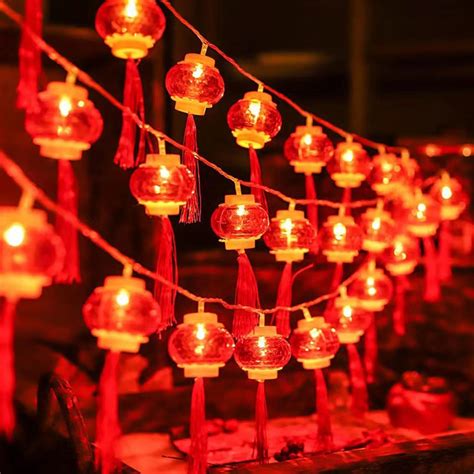 Xuminny Chinese New Year Red Lantern String Lights Traditional Hanging