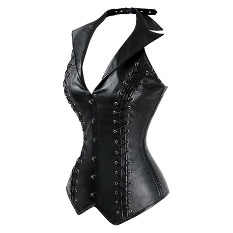 Womens Black Leather Vest Corset N4392