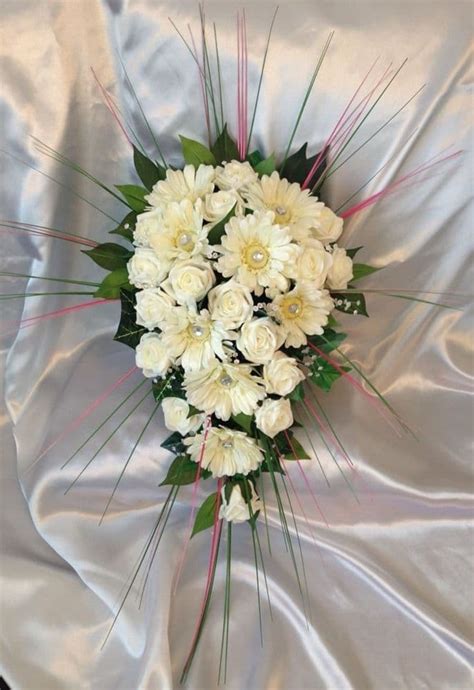 Artificial Flowers Ivory Foam Rose Gerbera Crystal Wedding Shower Bouquet