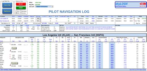 skylogx pilot navigation log flight plan converter ms