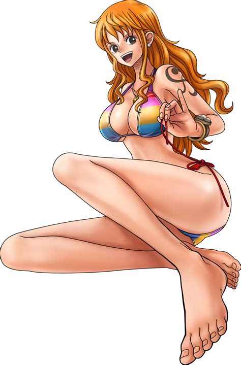 Nami One Piece One Piece Highres 1girl Barefoot Big Feet Bikini Bracelet Breasts