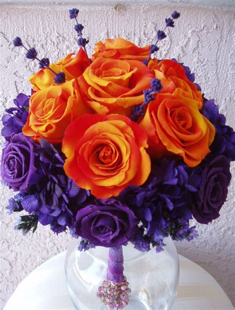 Bright purple and orange wedding bouquets. orange and purple | Red wedding flowers, Purple wedding ...