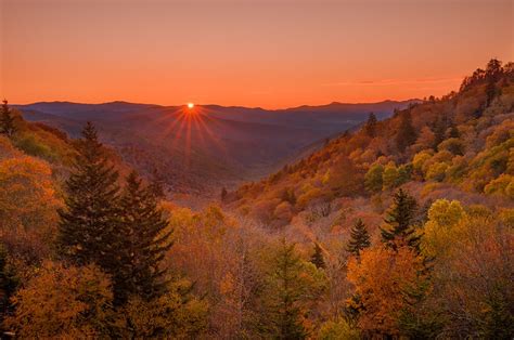 Sunrise Over Oconaluftee Valley In Great Smoky Mountains National Park