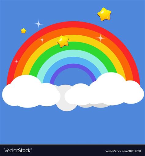 Beautiful Rainbow On Clouds With Star At Night Vector Image On