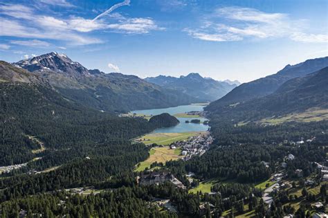 Switzerland Canton Of Grisons Saint Moritz Overlook Of Engadin