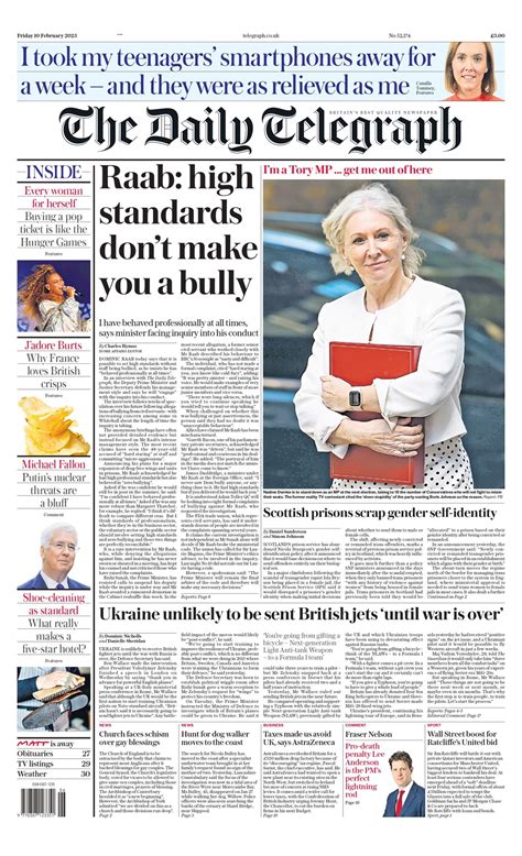 Daily Telegraph Front Page Th Of February Tomorrow S Papers Today