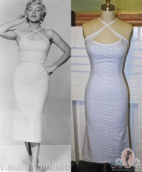 marilyn monroe halter wiggle dress white and light blue seven year itch piano dress custom made