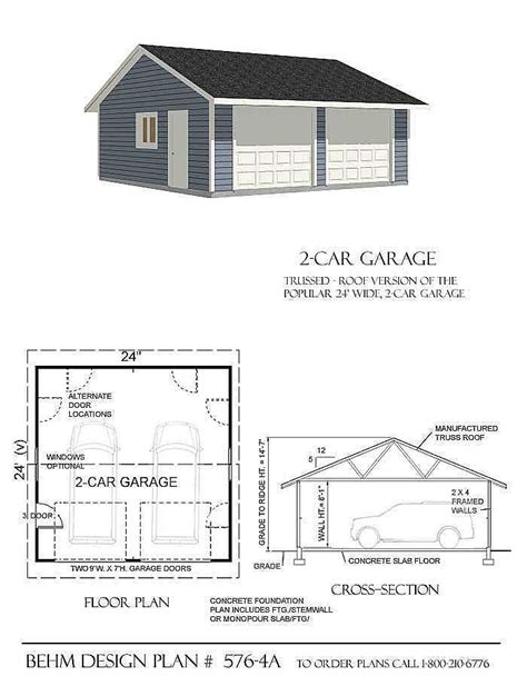 2 Car Basic Garage Plan Reverse Gable 576 4a 24 X 24 By Behm Design