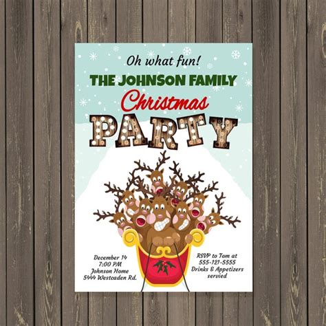 Funny Christmas Party Invitation Reindeer With Sleigh Holiday Party