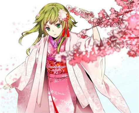 Gumi In Sakura Kimono Anime Green Hair Green Hair Girl Rin Anime