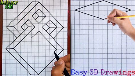 Graph Paper Drawings How To Draw 3d On Graph Paper 3d Easy Drawings