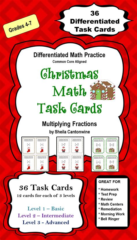 Christmas Multiplying Fractions Task Cards With Printable And Digital