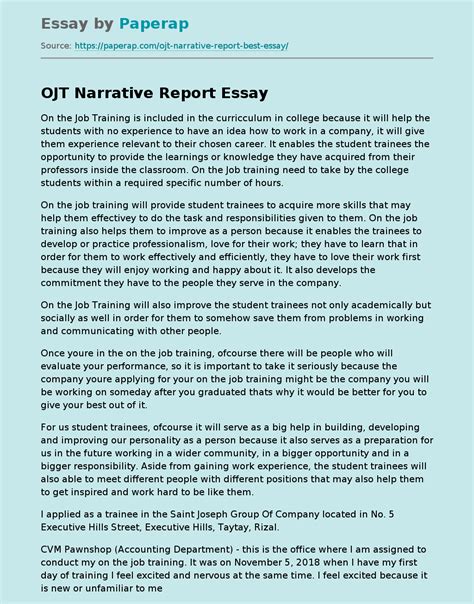 Ojt Narrative Report Accomplishment And Narration Essay Example