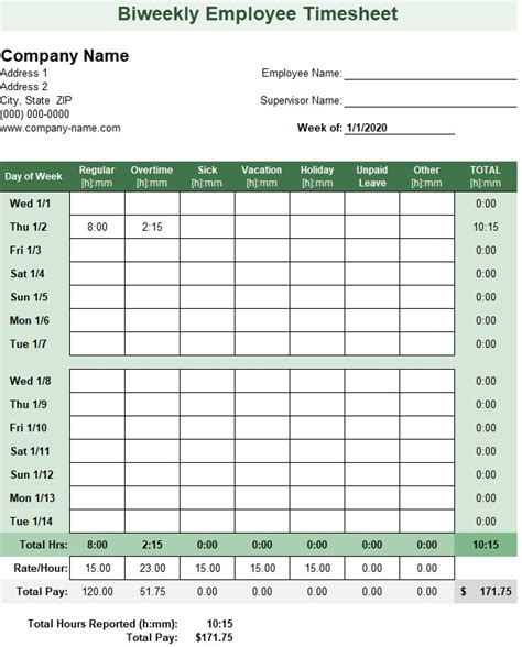 Bi Weekly Timesheet Template Free Download Printable Templates