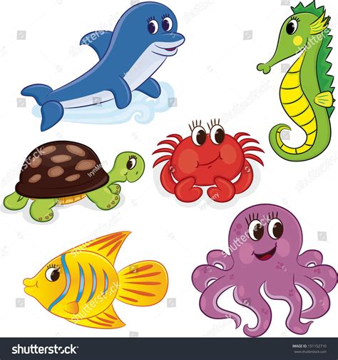 Set Of Cartoon Sea Animals Vector Illustration Imagenes Infantiles