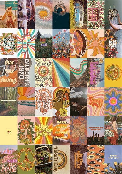 Hippie Aesthetic Wall Collage Kit Retro Indie Peace Love Etsy