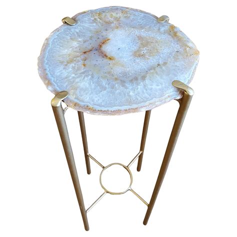 Organic Modern Grey White Black Geode Drink Table With Gold Gilt Base