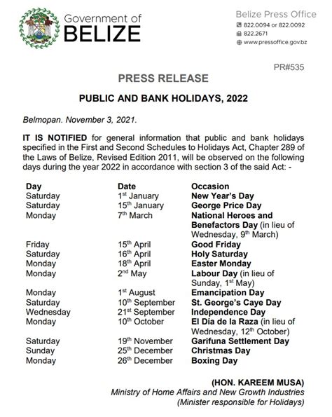 2022 Belize Public And Bank Holiday List Released Mybelizenet
