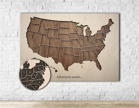Wooden Usa Map United States Map Wooden Map Wall Art Etsy