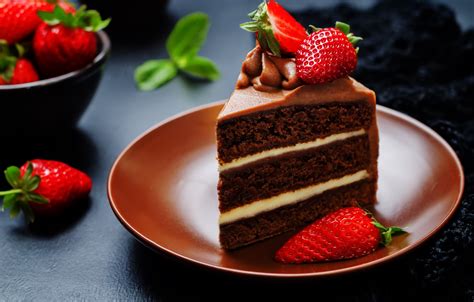 Wallpaper Chocolate Strawberry Cake Cream Dessert Cakes Images For