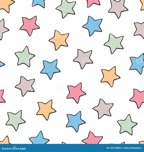 Cute Seamless Pattern With Hand Drawn Stars Stock Illustration