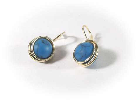 Blue Howlite Wire Wrap Earrings Minimalist Jewelry Etsy Uk Wire