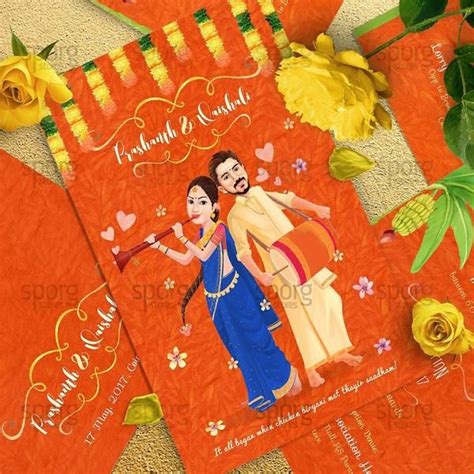 Create personalized indian/hindu traditional invitation card & video, all you need to do is pick a wedding card design/video template and add information about your wedding like wedding date, bride name, groom name, parents name. Caricature wedding invitation design for Indian weddings ...
