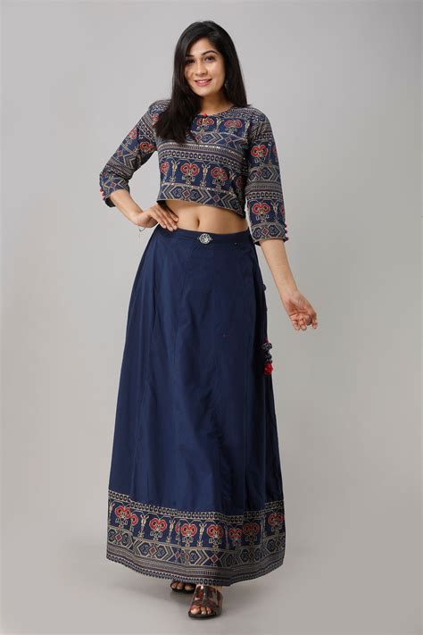 Women Long Skirt With Crop Top Stylish Indo Western Dress Etsy