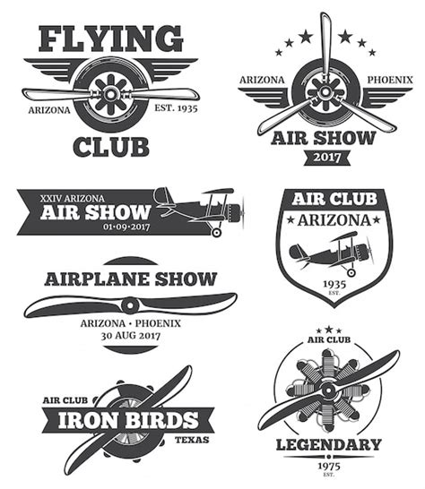 Premium Vector Aviation Badges Avia Club Emblems Airplane Logos Set