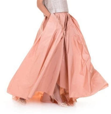 Long Pink Skirt In Silk Taffeta With Dragnet Elegant Pink