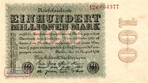 Xx Rare 100 Million Mark Weimar Inflation Banknote 1923 Good Cond