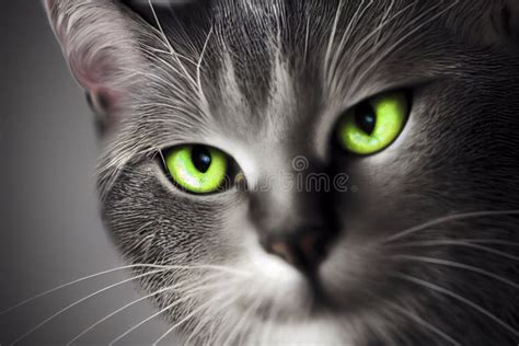Close Up Portrait Of A Gorgeous Black Cat With Green Eyes Generative