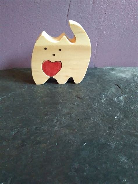 Cute Wooden Cat With Love Heart T Present Cat Lover Etsy Uk