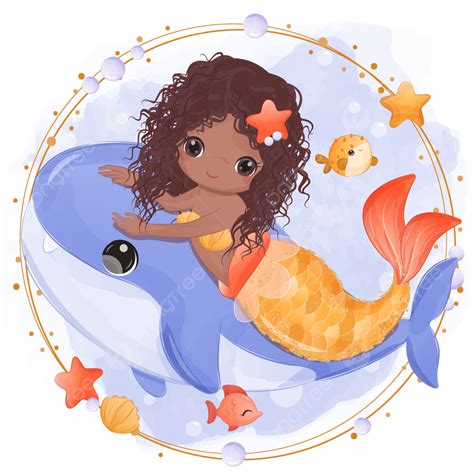 Little Mermaid Vector Hd Png Images Cute Little Mermaid In Watercolor